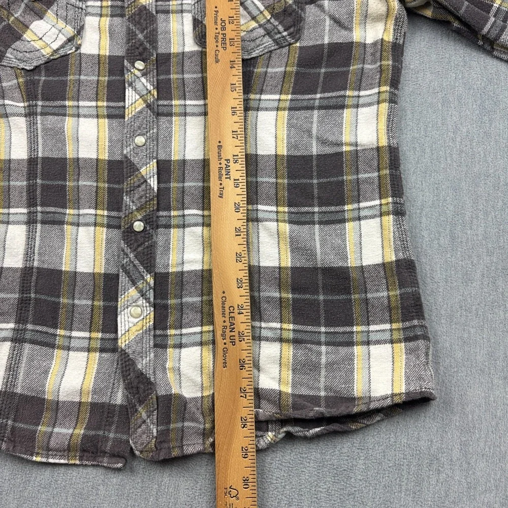 True Religion Shirt‎ Men 2XL XXL Brown Plaid Snap Button Up Flannel Long Sleeve
